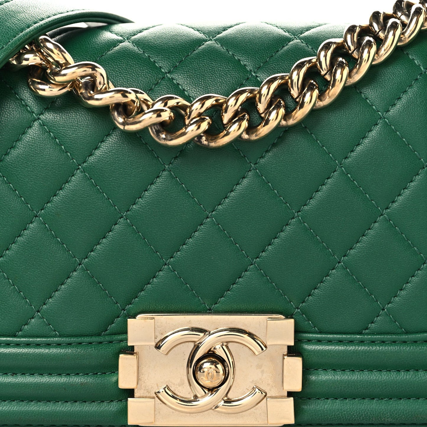 Lambskin Quilted Small Boy Flap Green
