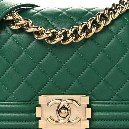 Lambskin Quilted Small Boy Flap Green