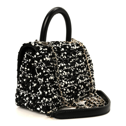 Lambskin Sequin Beaded Extra Mini Coco Handle Flap Black White