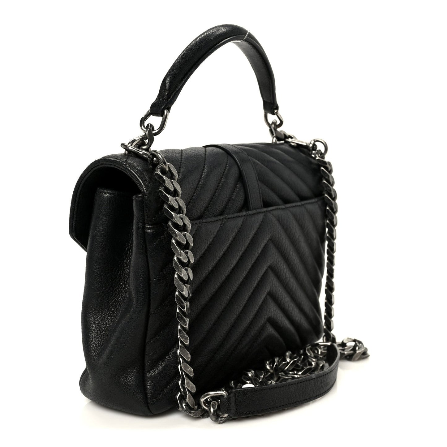 Sheepskin Matelasse Chevron Monogram Monochrome Medium College Bag Black