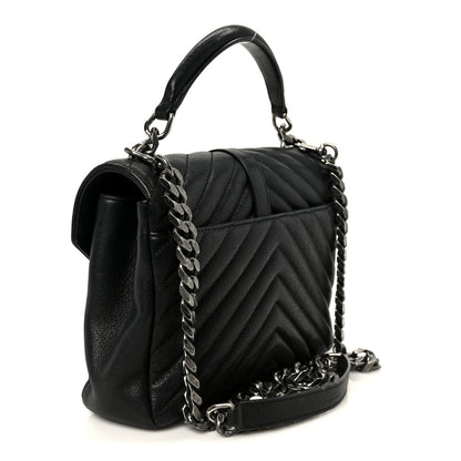 Sheepskin Matelasse Chevron Monogram Monochrome Medium College Bag Black
