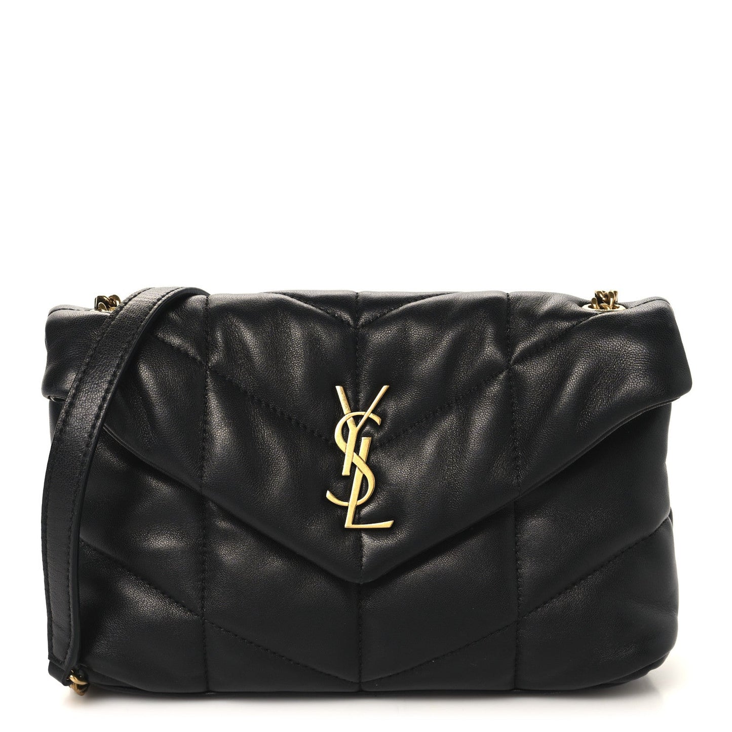 Lambskin Quilted Toy Loulou Puffer Monogram Chain Satchel Black