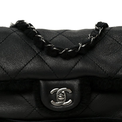 Shearling Quilted Medium Single Flap Black