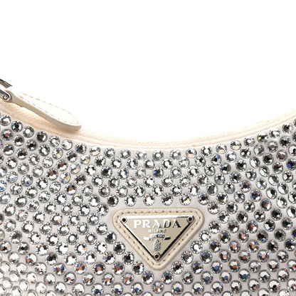 Satin Crystal Mini Re-Edition 2000 Bag White