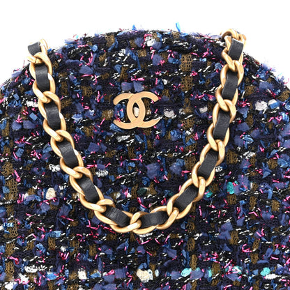 Tweed Quilted Round Clutch With Chain Multicolor