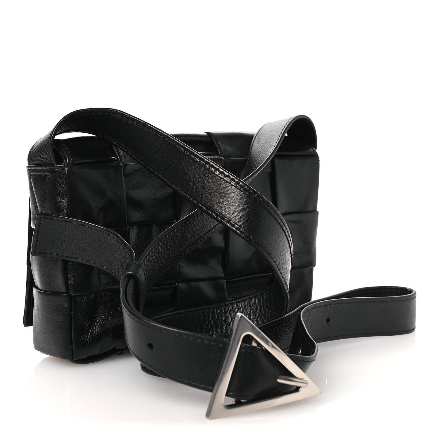 Paper Calfskin Maxi Intrecciato Small Cassette Crossbody Bag Black