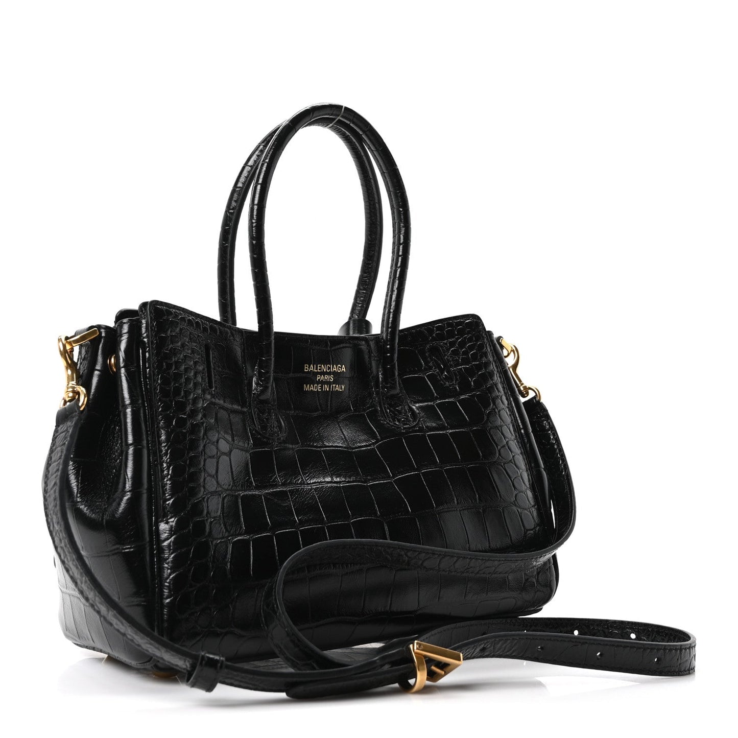Calfskin Crocodile Embossed Mini Bel Air Carry All Bag Black