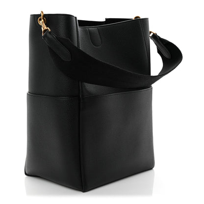 Soft Grained Calfskin Sangle Bucket Bag Black