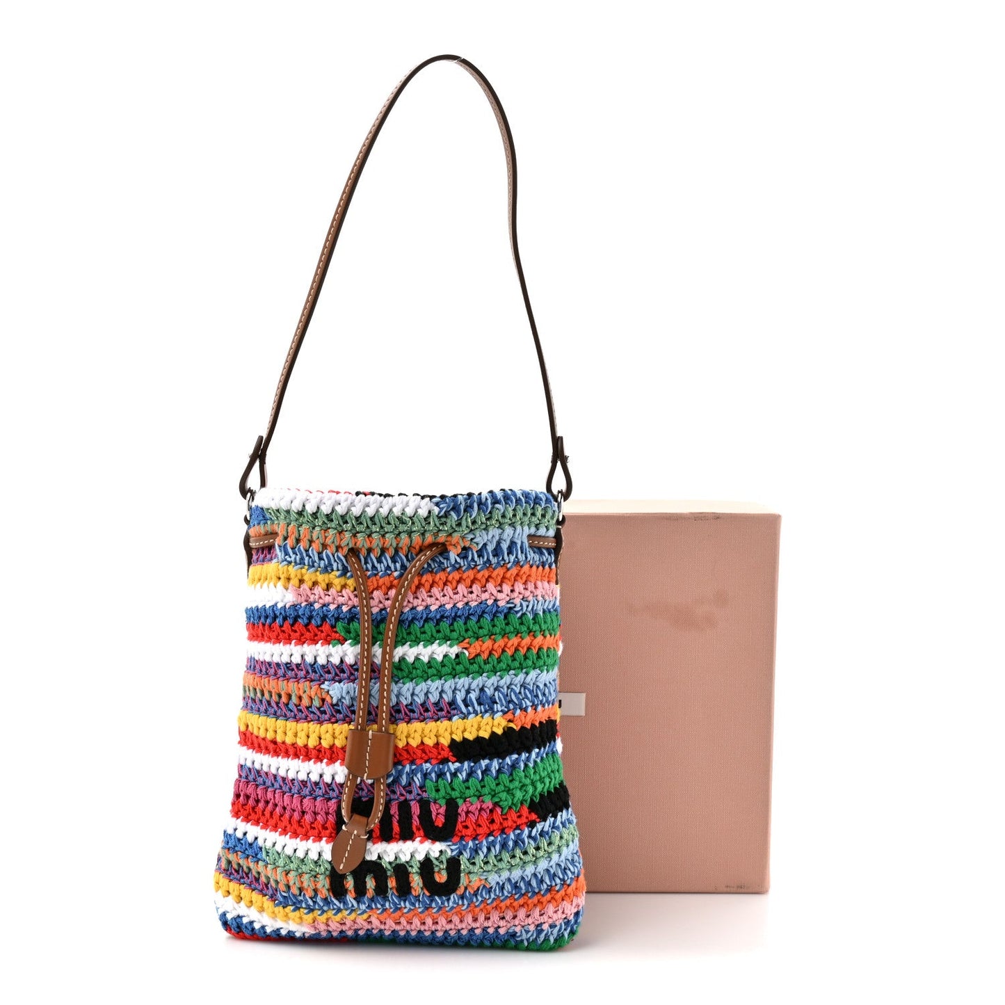 Fabric Crochet Drawstring Pouch Multicolor