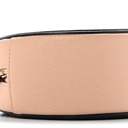 Caviar Quilted Round Filigree Crossbody Beige Black