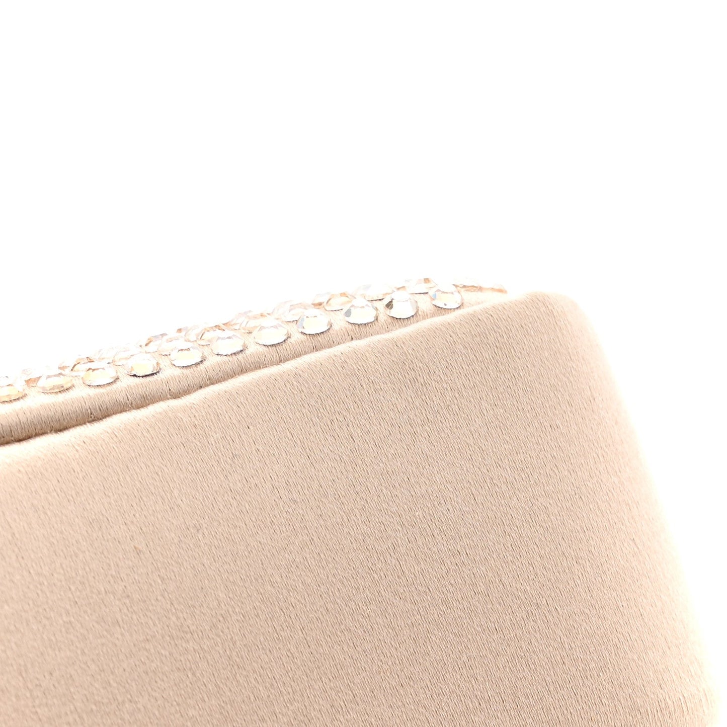 Satin Crystal Medusa Chain Clutch Beige
