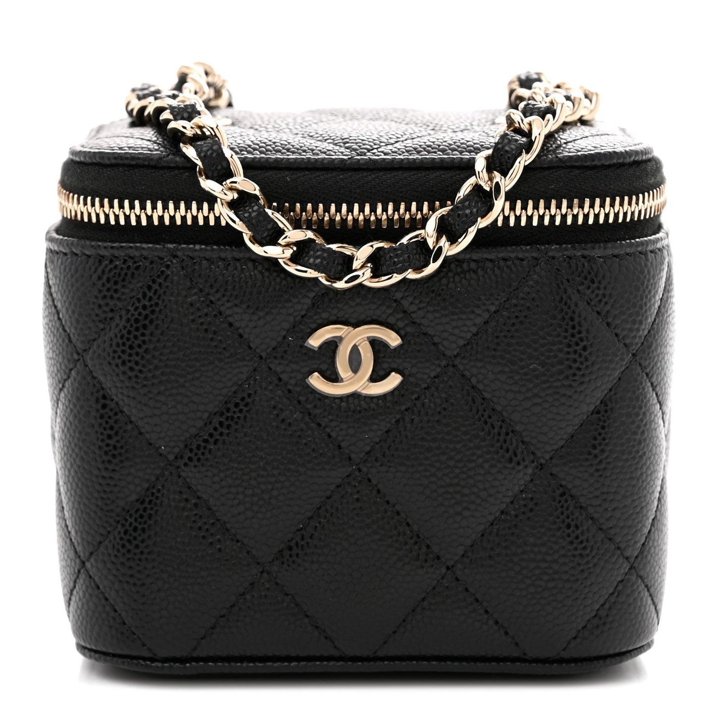 Caviar Quilted Mini Vanity Case With Chain Black