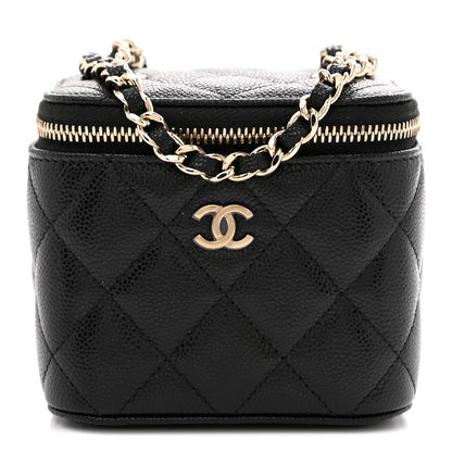 Caviar Quilted Mini Vanity Case With Chain Black