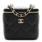 Caviar Quilted Mini Vanity Case With Chain Black