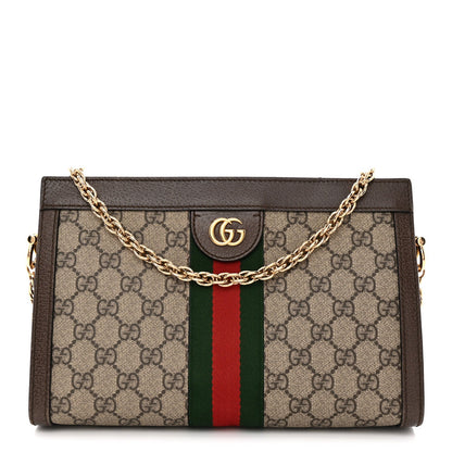 GG Supreme Monogram Web Small Ophidia Chain Shoulder Bag Brown