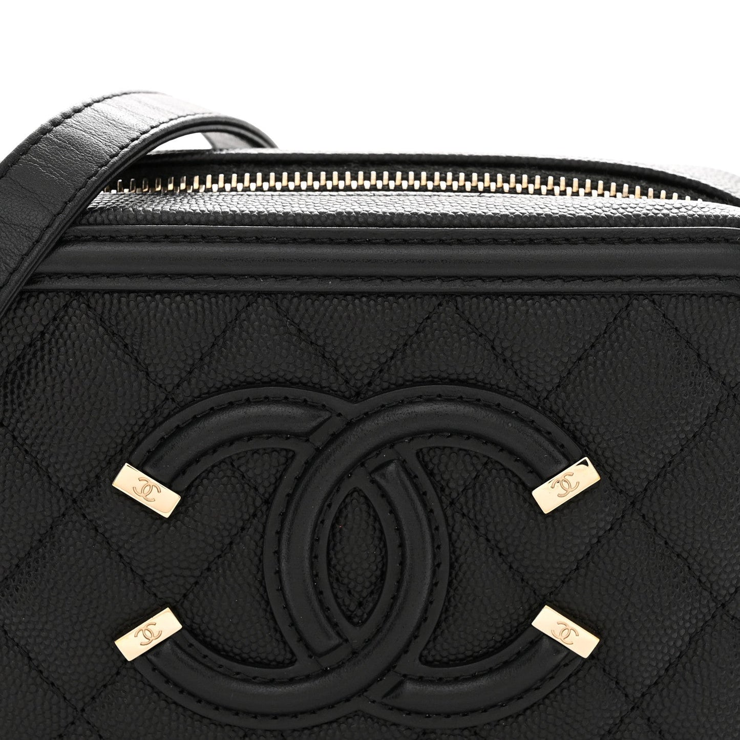 Caviar Quilted CC Filigree Vanity Clutch With Chain Black