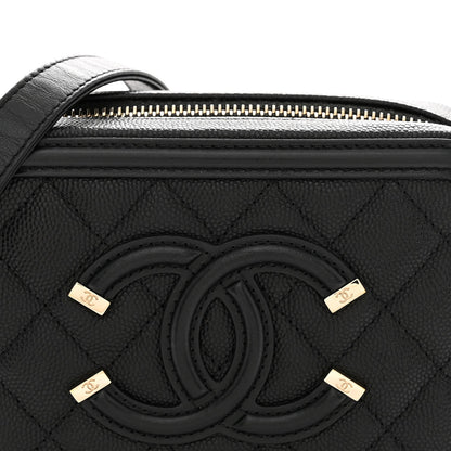 Caviar Quilted CC Filigree Vanity Clutch With Chain Black
