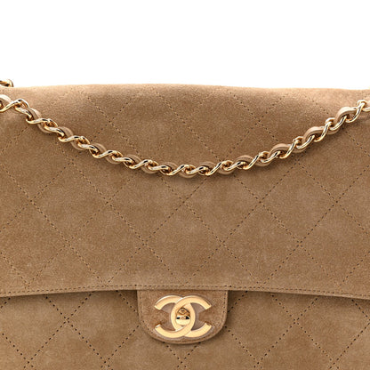 Suede Calfskin Small Souplissimo Maxi Flap Dark Beige