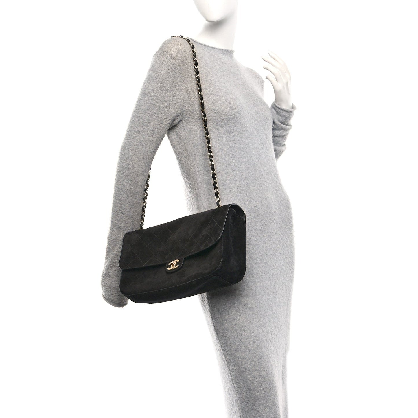 Suede Calfskin Small Souplissimo Maxi Flap Black