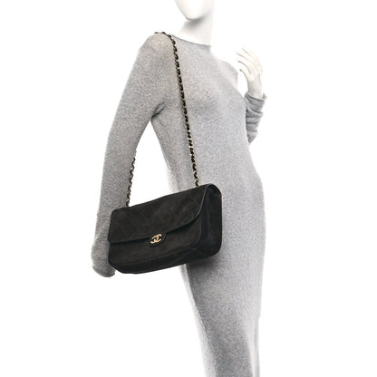 Suede Calfskin Small Souplissimo Maxi Flap Black