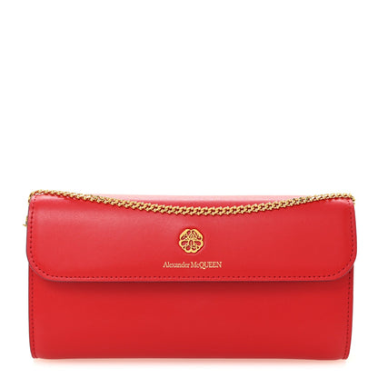 Calfskin Wallet on Chain Red