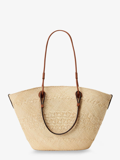 Loewe Women Paula's Ibiza Leather And Iraca Palm Shoulder Bag