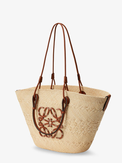 Loewe Women Paula's Ibiza Leather And Iraca Palm Shoulder Bag