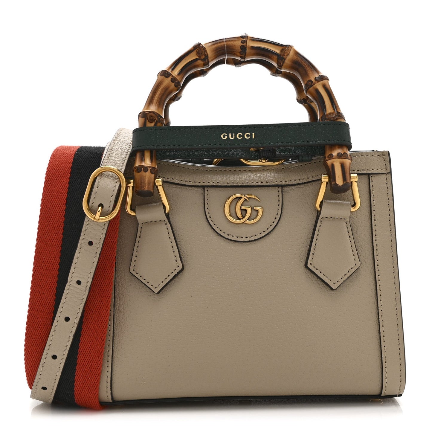 Textured Dollar Calfskin Web Mini Diana Tote Bag Oatmeal Vintage Green