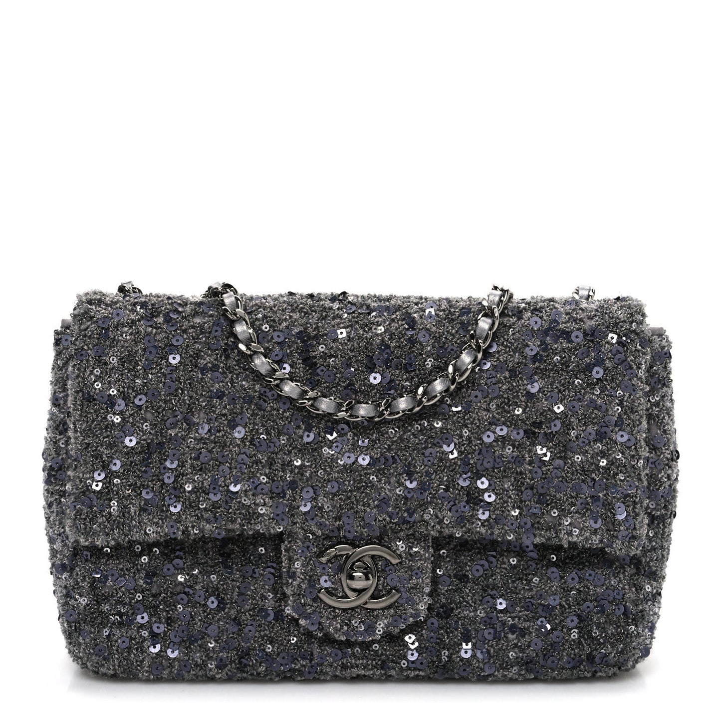 Sequin Quilted Small Single Flap Grey Dark Grey