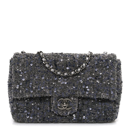 Sequin Quilted Small Single Flap Grey Dark Grey