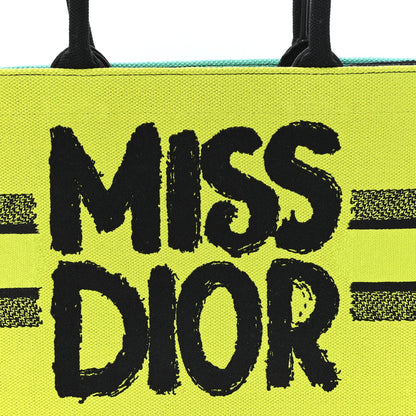 Canvas Embroidered Medium Miss Dior Graffiti Book Tote Green Blue