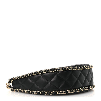 Lambskin Quilted Small Hobo Bag Black