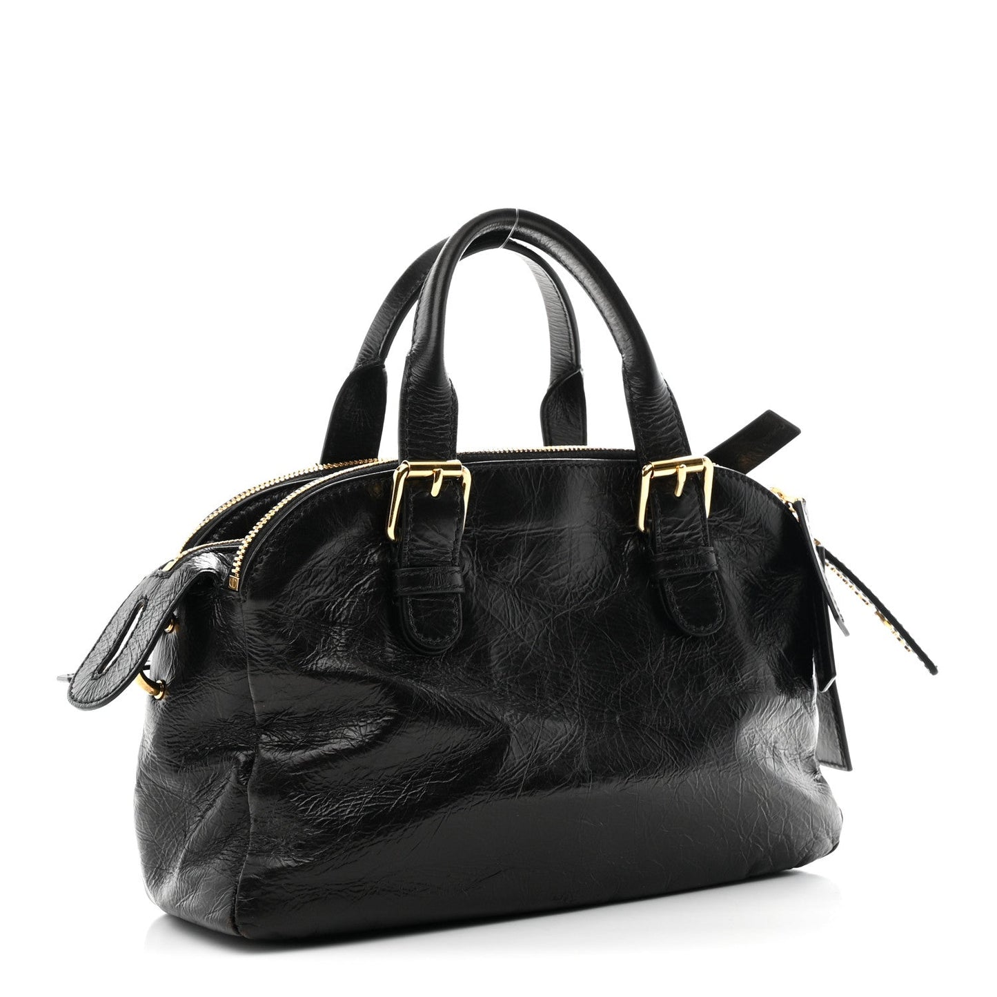 Crinkled Calfskin Small Grand Tour Bowling Bag Black