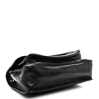 Crinkled Calfskin Matelasse Monogram Large Niki Chain Satchel Black