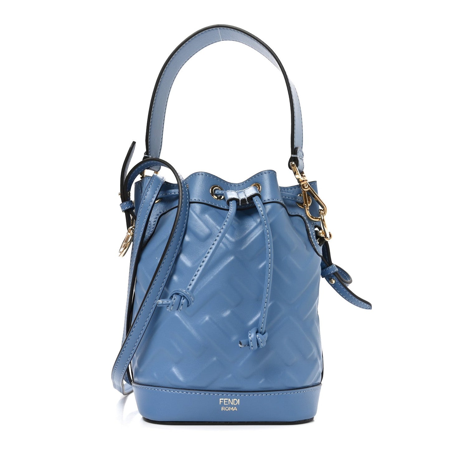 Vitello Liberty F is Fendi FF 1974 Embossed Mini Mon Tresor Bucket Bag Nebula