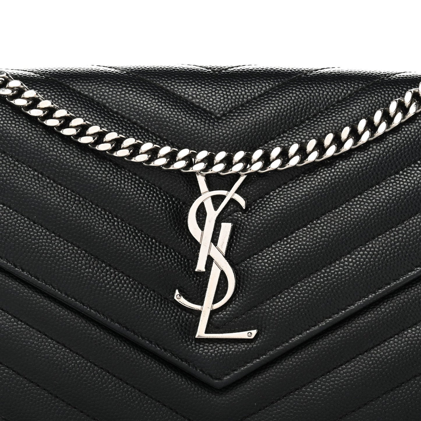 Grain De Poudre Matelasse Chevron Monogram Chain Wallet  Black