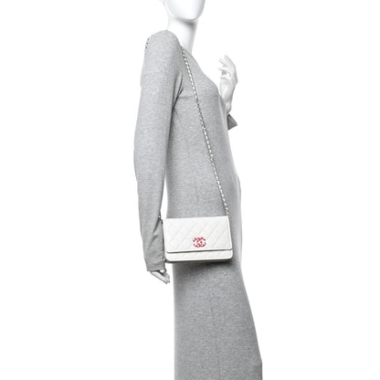 Caviar Quilted Chanel 19 Wallet On Chain WOC White Pink