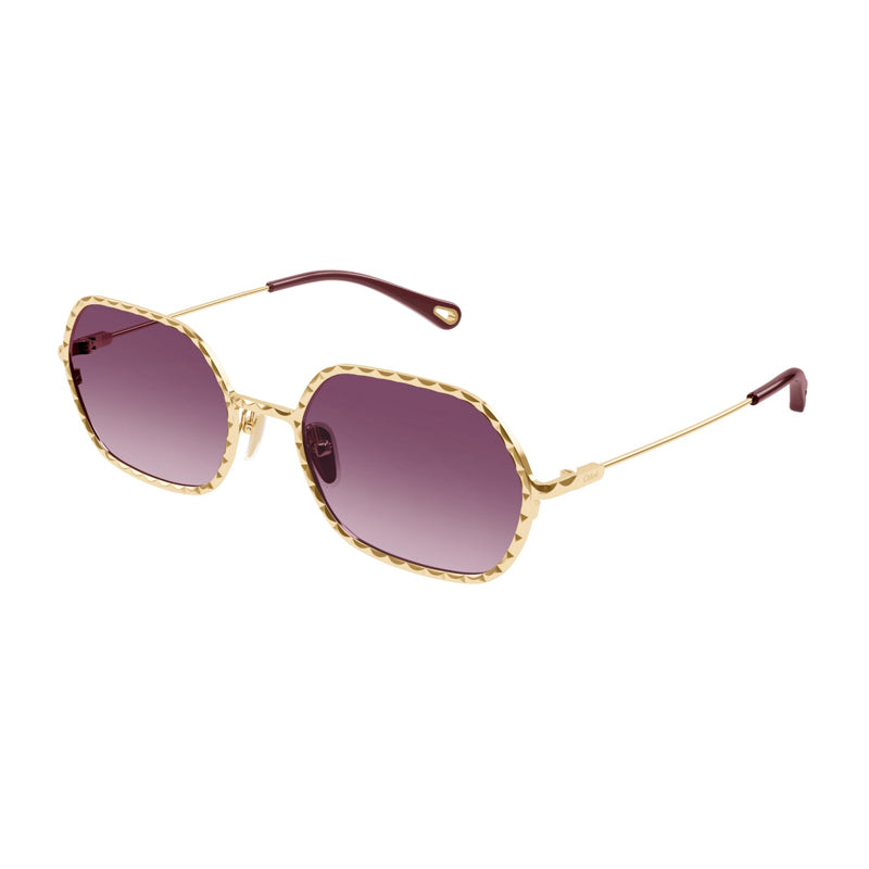 Chloe Sunglasses Rectangle Full Rim, Gold Frame and Violet Gradient Lens CH0231S003
