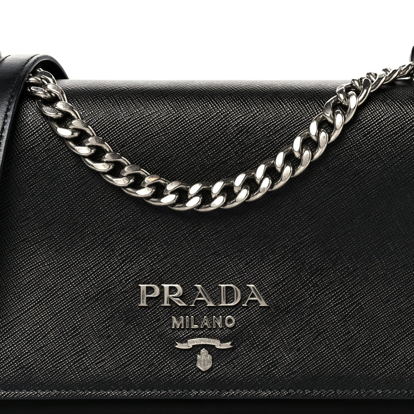 Saffiano Tessuto Nylon Chain Shoulder Bag Black
