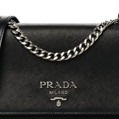 Saffiano Tessuto Nylon Chain Shoulder Bag Black