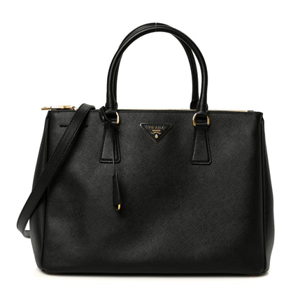 Saffiano Lux Large Galleria Double Zip Tote Black