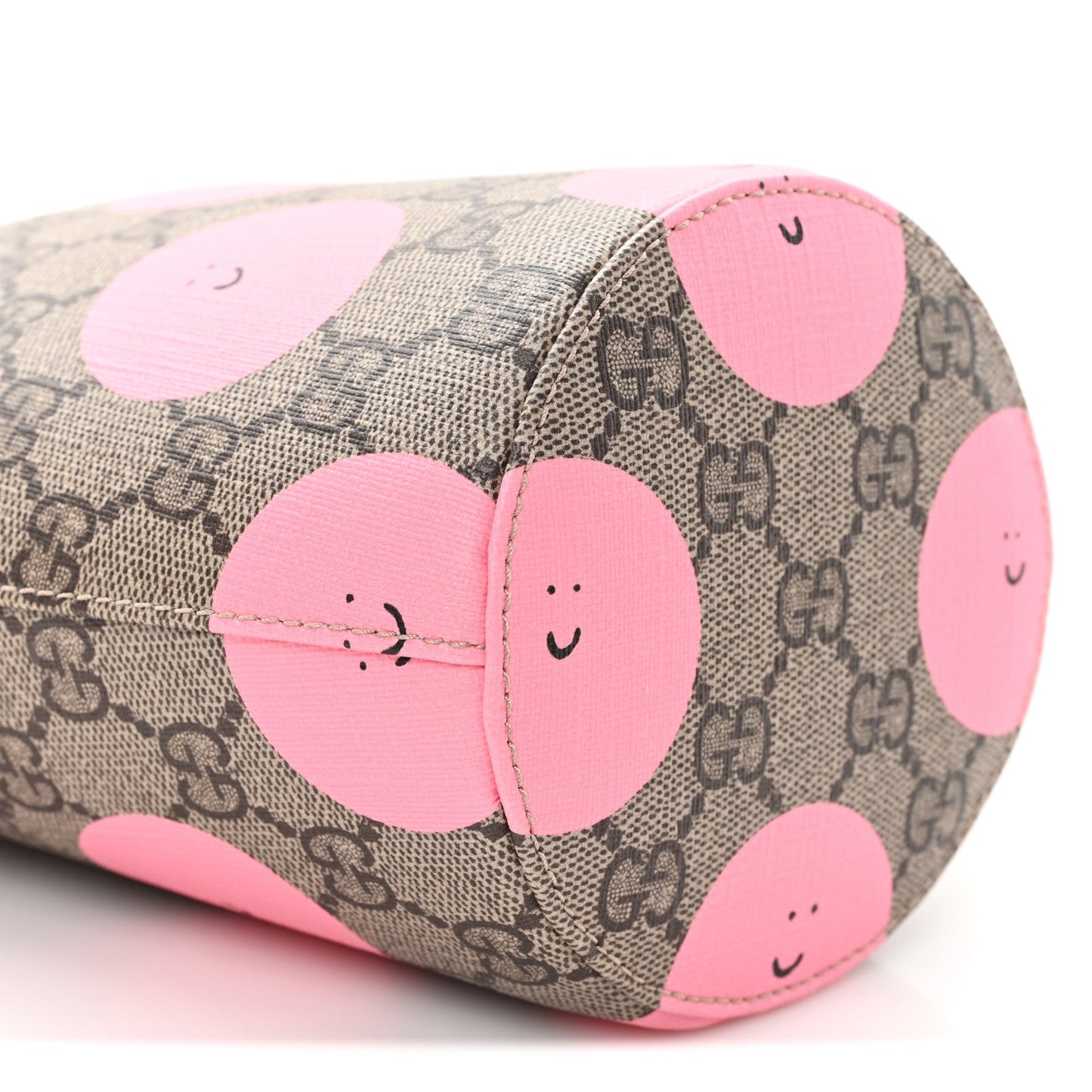 GG Supreme Monogram Childrens Printed Smile Bucket Bag Beige Dark Brown Yellow Pink
