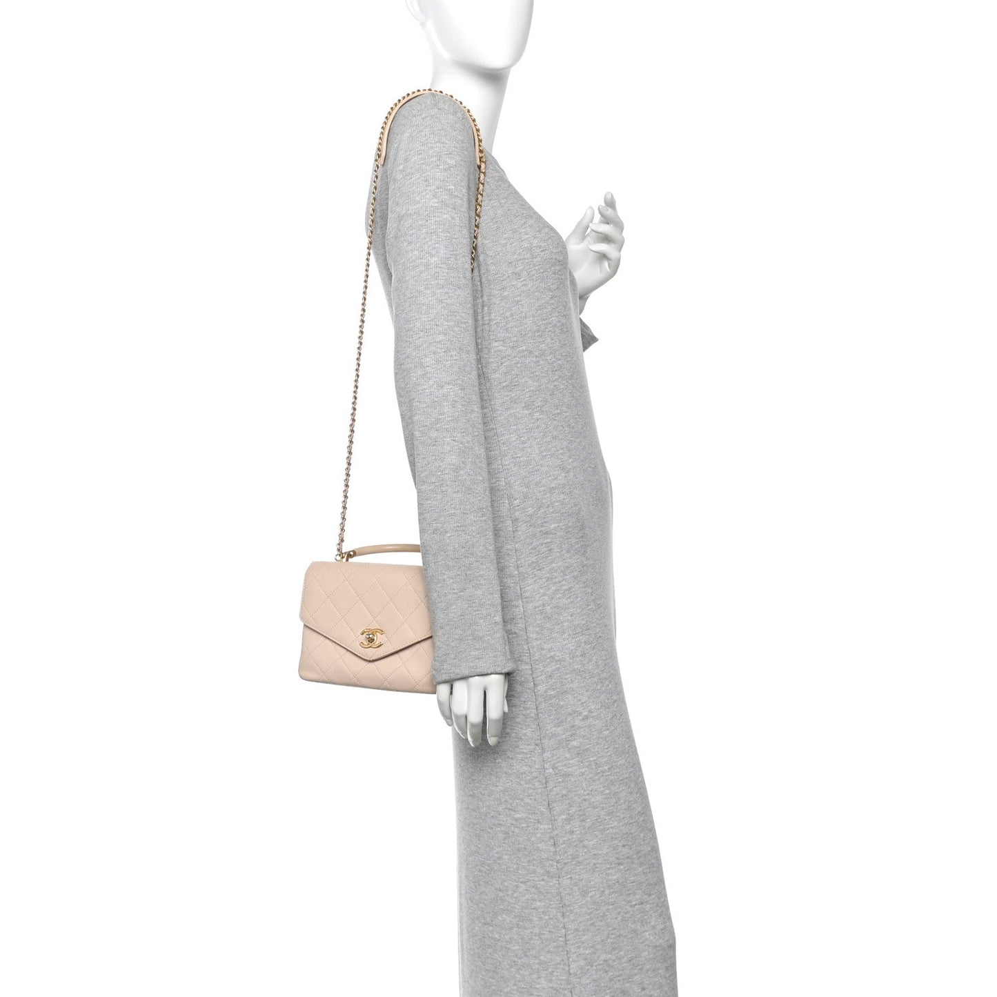 Lambskin Quilted Small Trendy Spirit Top Handle Bag Beige
