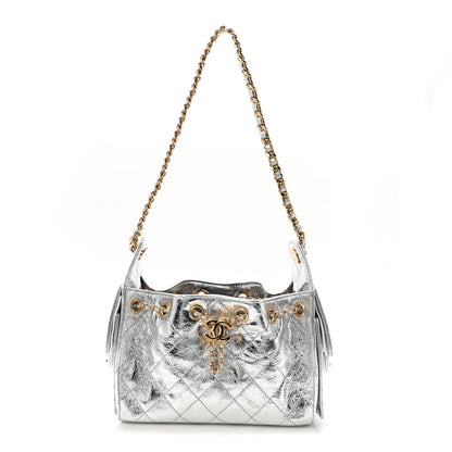 Metallic Aged Calfskin Quilted Mini Chanel 25 Handbag Silver