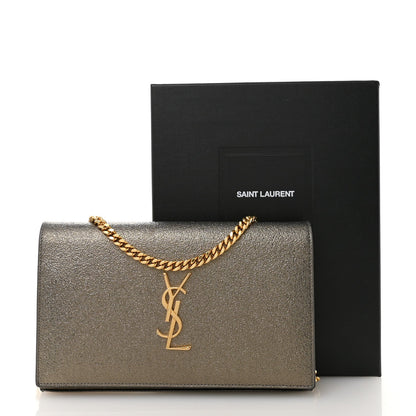 Grained Metallic Calfskin Monogram Chain Wallet Bronze