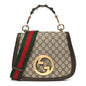 GG Supreme Monogram Textured Dollar Calfskin Web Medium Blondie Top Handle Shoulder Flap Bag Beige Ebony New Acero