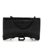 Shiny Calfskin Monochrome Crocodile Embossed Hourglass Chain Bag Black