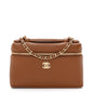 Grained Calfskin Top Handle Slim Vanity Case With Chain Camel