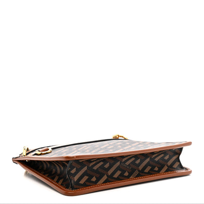 Coated Canvas Medium La Greca Signature Pouch Black Caramel