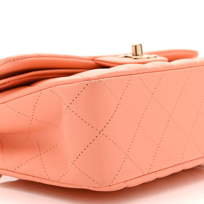 Lambskin Quilted Small Double Flap Light Orange